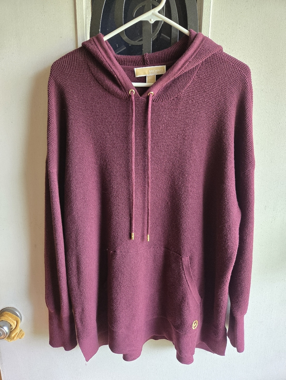 Michael Kors Plum/Burgundy Crewneck Hoodie Sweater with Gold Accents